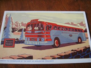C 1940 Burlington Trailways Yellow Coach Bus Postcard