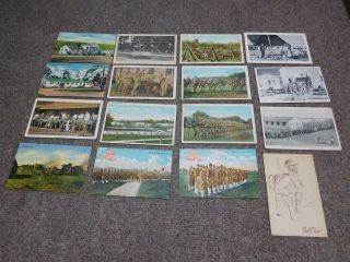 16 Vtg Us Army Military Post Cards With Sleeves