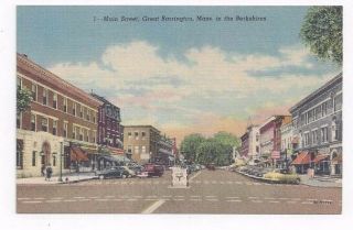 Ma Great Barrington Massachusetts Antique Linen Post Card Main Street View