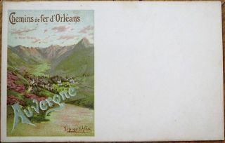 Railroad Poster Art 1902 French Advertising Color Litho Postcard: Auvergne