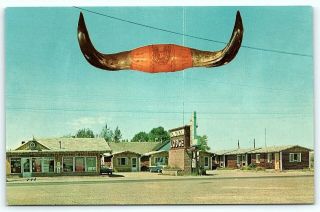 Postcard Wy Rockriver Longhorn Lodge Motel Cafe Rt 30 Lincoln Highway 1950s C23