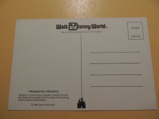 Walt Disney World Orlando Florida postcard President Lincoln Liberty Square 2