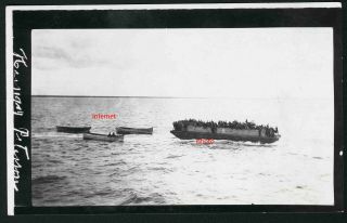 Old Photo Postcard Rppc,  Tow Barge Carrying Many Men,  Shipwreck Rescue ? Peterson