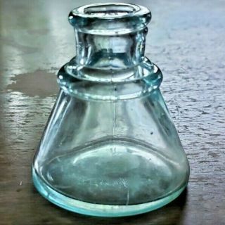 Vintage Aqua Blue Teal Glass Inkwell Bottle 2 3/4  Tall