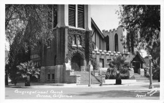 Rppc Congregational Church,  Corona,  Ca Houck Photo 1941 Vintage Postcard