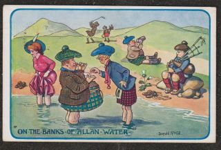 1911 Donald Mcgill On The Banks Of The Allan Water Postcard Scotsmen Golf Asher