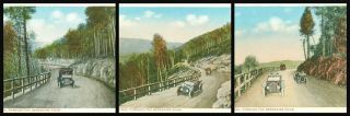 Mohawk Trail Through The Berkshire Hills Massachusetts 3 Postcards Old Cars
