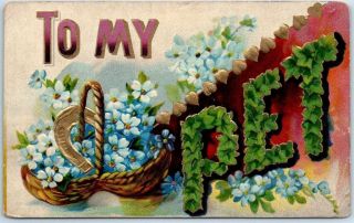 Vintage Large Letter Embossed Postcard " To My Pet " 1908 Cancel