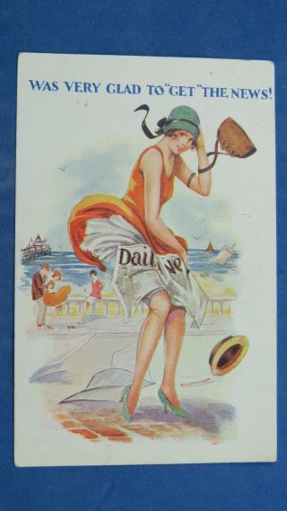Risque Comic Postcard 1929 Silk Stockings Blue Garter Knickers Flapper Fashion
