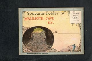 E384 Postcard Folder 3x4 Illustrations Inside 1940s Mammoth Cave Ky