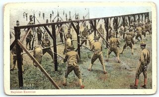 Vtg Postcard Ww1 Doughboy Bayonet Exercise World War I Army Marines Rifle A5