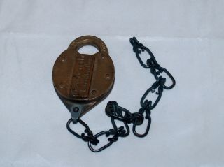 Antique Vintage Brass Eagle Lock Co.  Shackle Lock With Chain Padlock