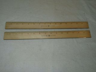 2 Vintage Westcott Wood Wooden 15 " Inch Rulers Metal Edges Made In Usa