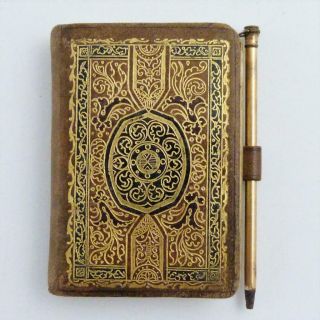 1930s Leather - Bound,  Gilt - Edged Notebook With Illuminated Cover