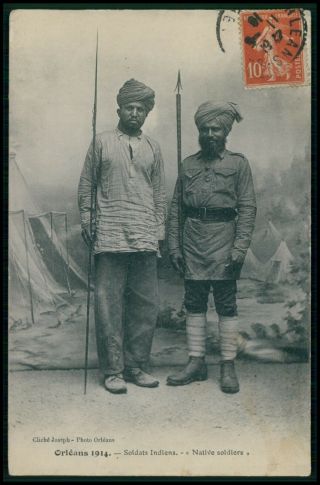 India Military Indian Army Soldier In Wwi Ww1 War Old 1915 Postcard A47