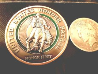 Large Rare U.  S.  Border Patrol Horse Patrol Challenge Coin Leo Horse Green Line