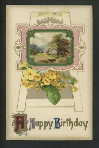Novelty Fold Open Door Postcard Birthday Greetings Winsch 1910