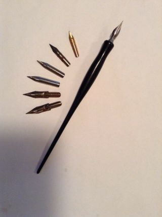 Vintage Caligraphy Pen And 6 Nibs