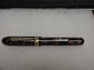 Vintage Majestic Fountain Pen 4 " Red Silver Black Marble Design