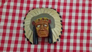 Boy Scout Vintage Hand Carved Wooden Indian Head Chief Neckerchief Slide B.  S.  A.
