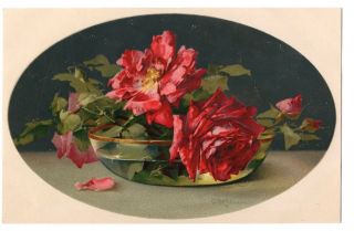 A/s C.  Klein Flowers Red Rose In Vase Meissner & Buch A0805