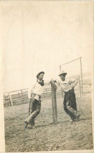 C - 1910 Western Cowboys Chaps Rodeo Rope Rppc Real Photo Postcard 12320