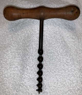Vintage Antique Hand Drill Wooden T - Handle,  Drill Size Is About 1/2 Inch