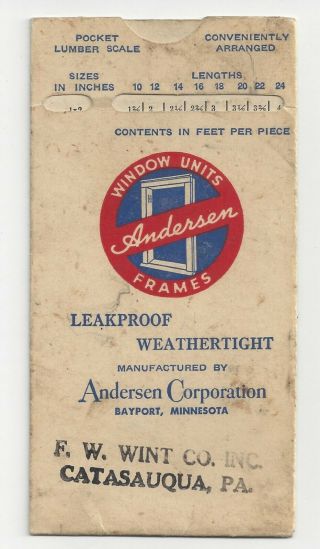 Old Anderson Window Pocket Lumber Scale Given Out By F.  W.  Wint Catasauqua,  Pa