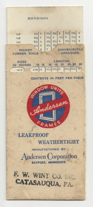 Old Anderson Window Pocket Lumber Scale Given Out by F.  W.  Wint Catasauqua,  PA 2