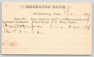 Parkersburg Ia Exchange Bank 1879 Green Cancel To Gibson,  Esquire Grundy Center