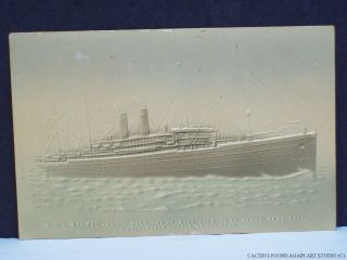 White Star Line Steamship Rms Baltic Ocean Liner Steamer Embossed Postcard Old