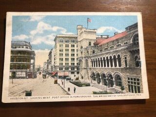 Houston Street Downtown San Antonio,  Texas Picture Post Card,  1919 Ecv=$8.  75