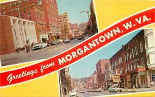 Autos 1950s Morgantown West Virginia Street Scene Tichnor Postcard 8912
