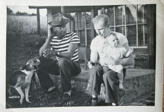 Vintage Photo African American Man With Beagle,  White Man With Baby,  1930s