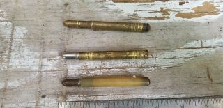 3 Antique Bullet Pencils 2 Metal With Eraser 1 Bakelite With Eraser.  See Photo