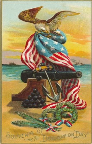 Eagle,  Flag And Cannon Decoration Day Memorial Day Patriotic Postcard