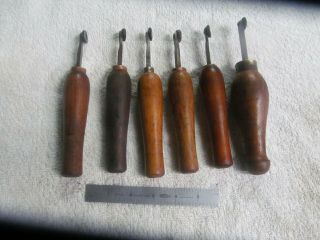 (6) Vintage Wooden Handled Marking Tools,  Each Has A Knurl On The End.