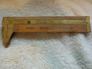 Vintage Stanley 136 - 1/2 Wood & Brass Rule / Caliper Tool Made In Usa