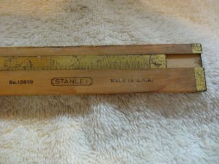 Vintage STANLEY 136 - 1/2 Wood & Brass Rule / Caliper Tool Made in USA 4