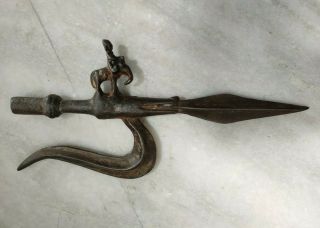 Old Vintage Unique Shape Hand Forged Iron Spear Head End Lance Man On Elephant