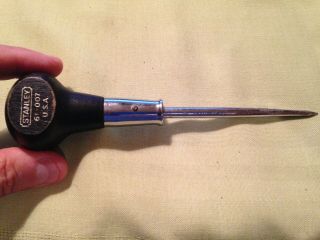 Vintage Stanley No.  61 - 007 Scratch Awl Black Wood Handle Made In Usa