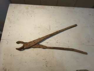 Vintage Hand Forged Blacksmith Tongs 16 " Long Old Farm Tool Has Been Repaired
