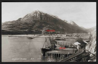 Antique Photo Postcard,  Rppc,  Docks,  Ship,  Railroad Tracks,  Skagway,  Alaska,  Nr Juneau