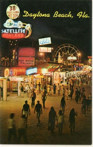 Vintage Daytona Beach Florida Fl " Amusement Section At Night " Postcard