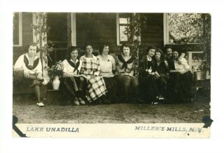 Rppc Group Of Young Ladies On Porch Lake Unadilla,  Miller 