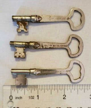 3 Antique Lockwood Mfg Co Skeleton Keys Flat Shaft Closed Barrel 2 Piece Made