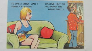 1980s Risque Comic Vintage Postcard Big Boobs Dating Innuendo Drinks Cabinet