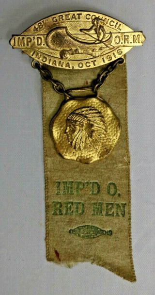 Order Of Red Men 48th Great Council Indiana October 1916 Badge Ribbon