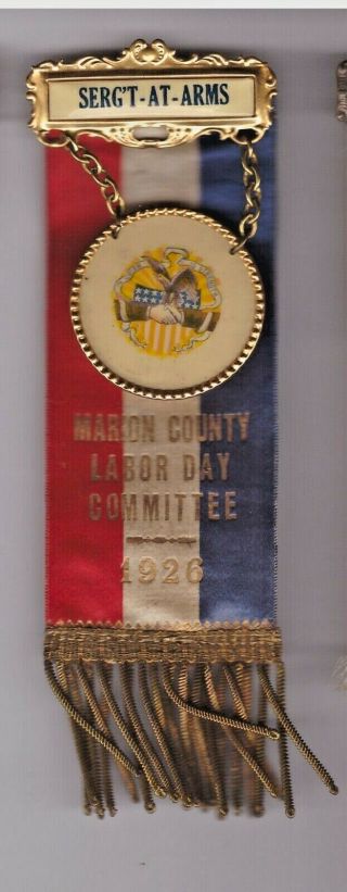 Labor Day 1926 Marion County Sergeant At Arms Ribbon 6x2 "