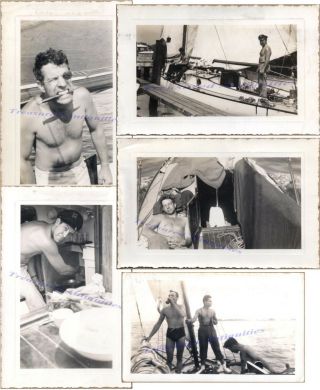1930s Sailboat Crew Shirtless Hunk Swimsuit Pirate Captain Knife In Mouth Photos